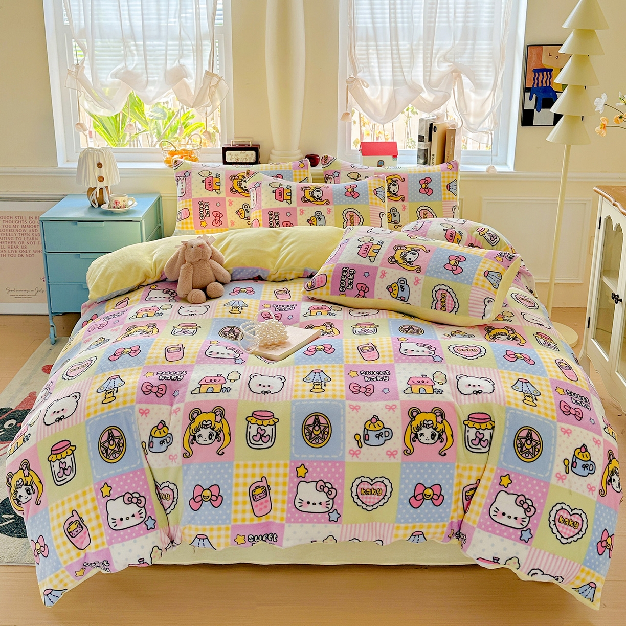 91家纺网 家纺一手货源 找家纺 水木坊 2025新款A加厚牛奶绒印花四件套-含买家秀 少女心