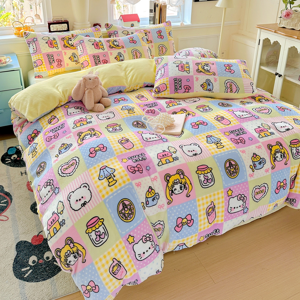 91家纺网 家纺一手货源 找家纺 水木坊 2025新款A加厚牛奶绒印花四件套-含买家秀 少女心