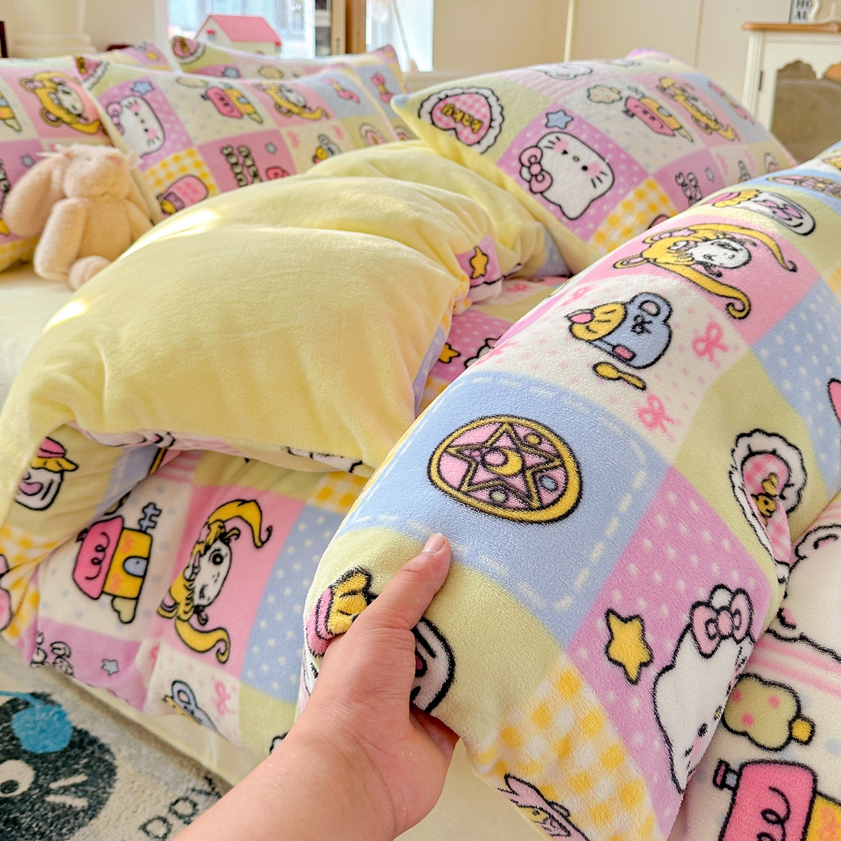 91家纺网 家纺一手货源 找家纺 水木坊 2025新款A加厚牛奶绒印花四件套-含买家秀 少女心