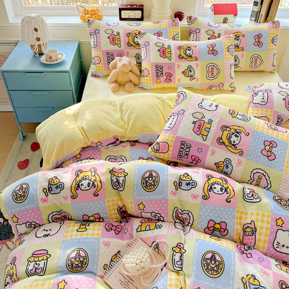 91家纺网 家纺一手货源 找家纺 水木坊 2025新款A加厚牛奶绒印花四件套-含买家秀 少女心