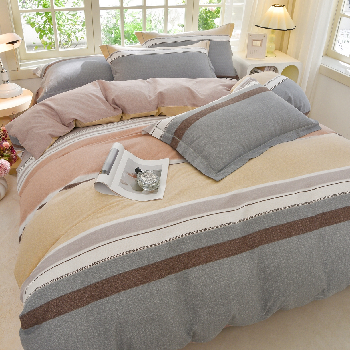 91家纺网 家纺一手货源 找家纺 董成龙家纺 2025新款全棉磨毛数码印花四件套 格雷特-黄