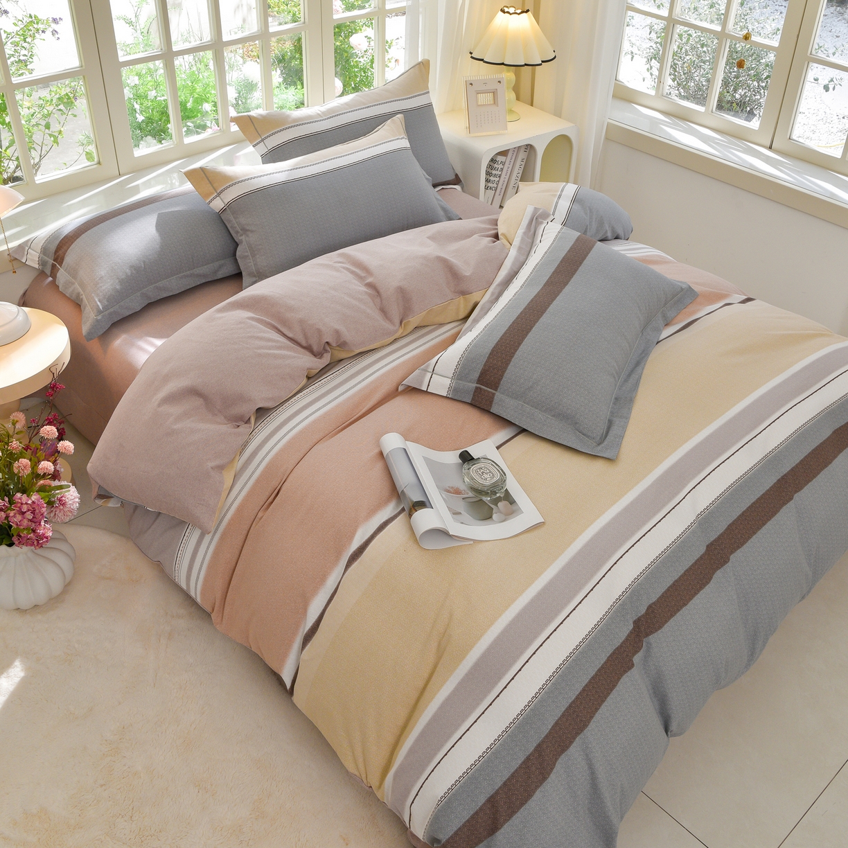 91家纺网 家纺一手货源 找家纺 董成龙家纺 2025新款全棉磨毛数码印花四件套 格雷特-黄