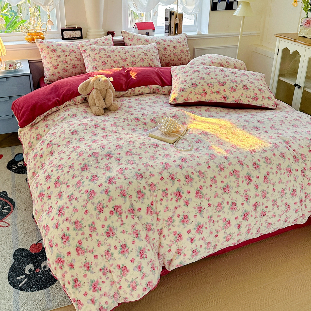 91家纺网 家纺一手货源 找家纺 水木坊 2025新款A加厚牛奶绒印花四件套-含买家秀 疏影