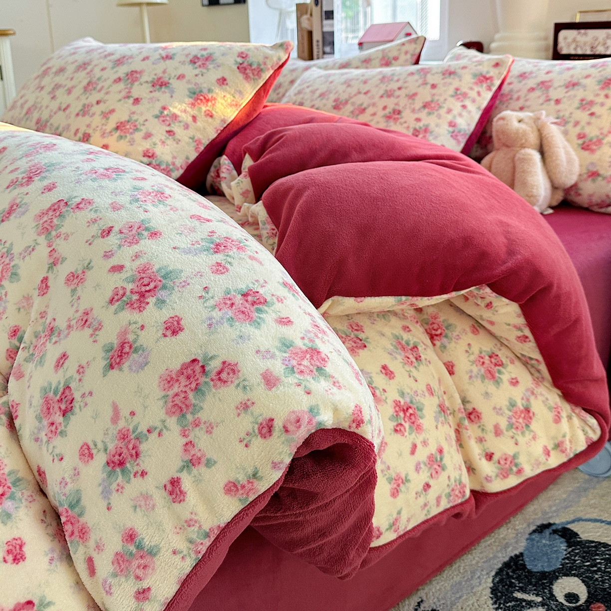 91家纺网 家纺一手货源 找家纺 水木坊 2025新款A加厚牛奶绒印花四件套-含买家秀 疏影