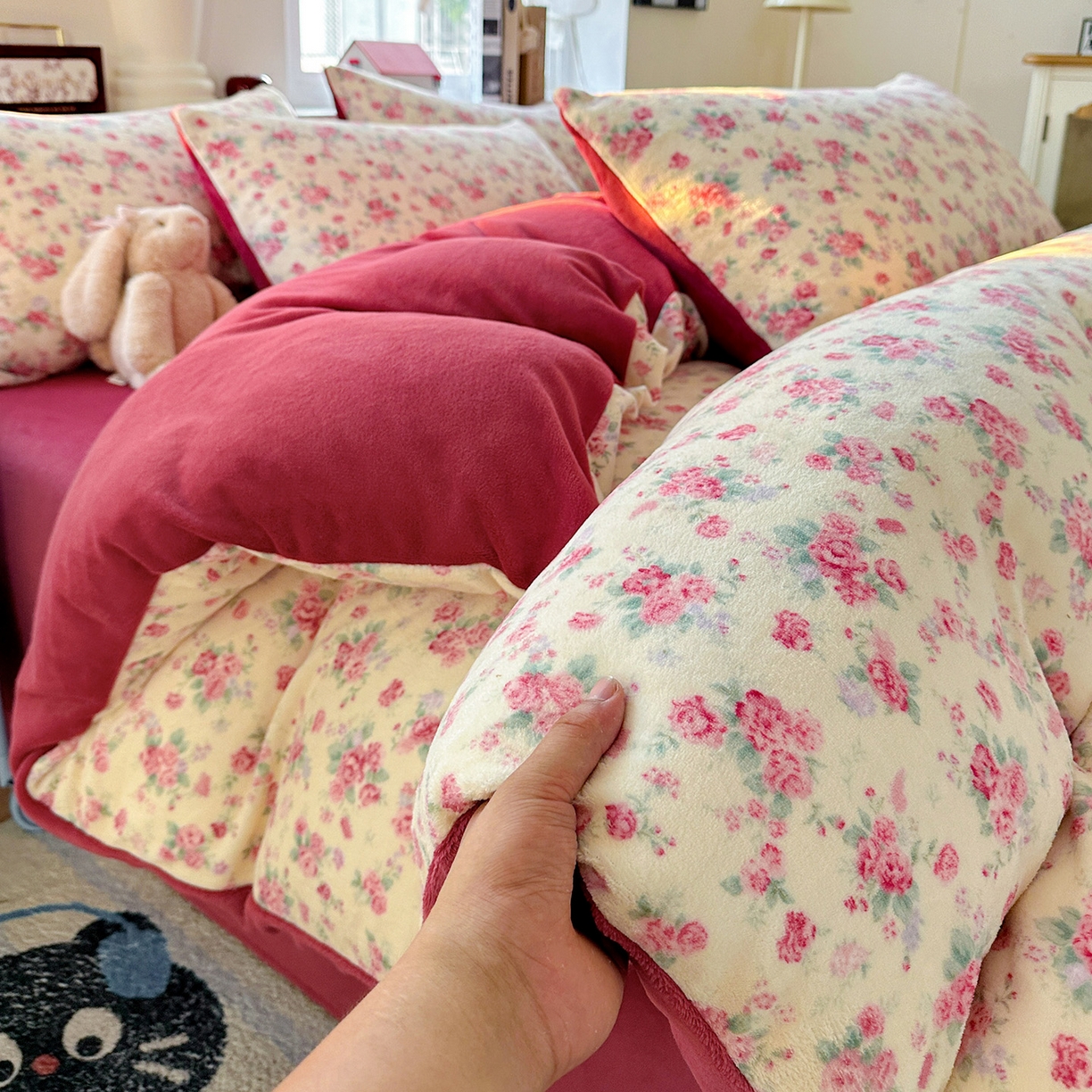 91家纺网 家纺一手货源 找家纺 水木坊 2025新款A加厚牛奶绒印花四件套-含买家秀 疏影