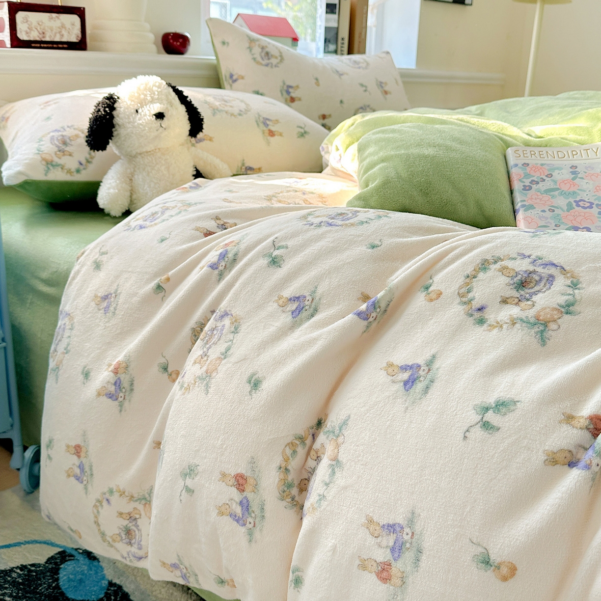 91家纺网 家纺一手货源 找家纺 水木坊 2025新款A加厚牛奶绒印花四件套-含买家秀 小兔幻境