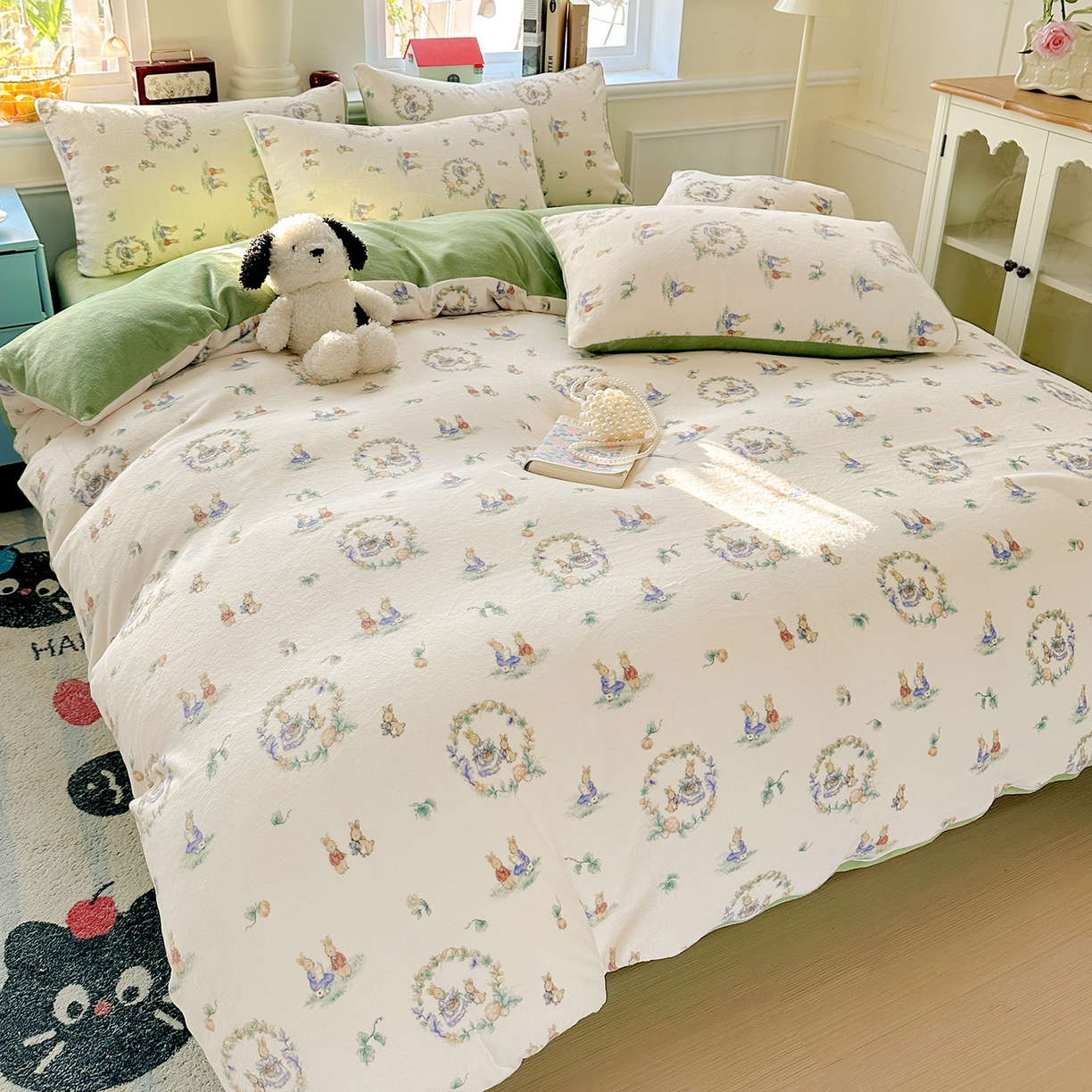 91家纺网 家纺一手货源 找家纺 水木坊 2025新款A加厚牛奶绒印花四件套-含买家秀 小兔幻境