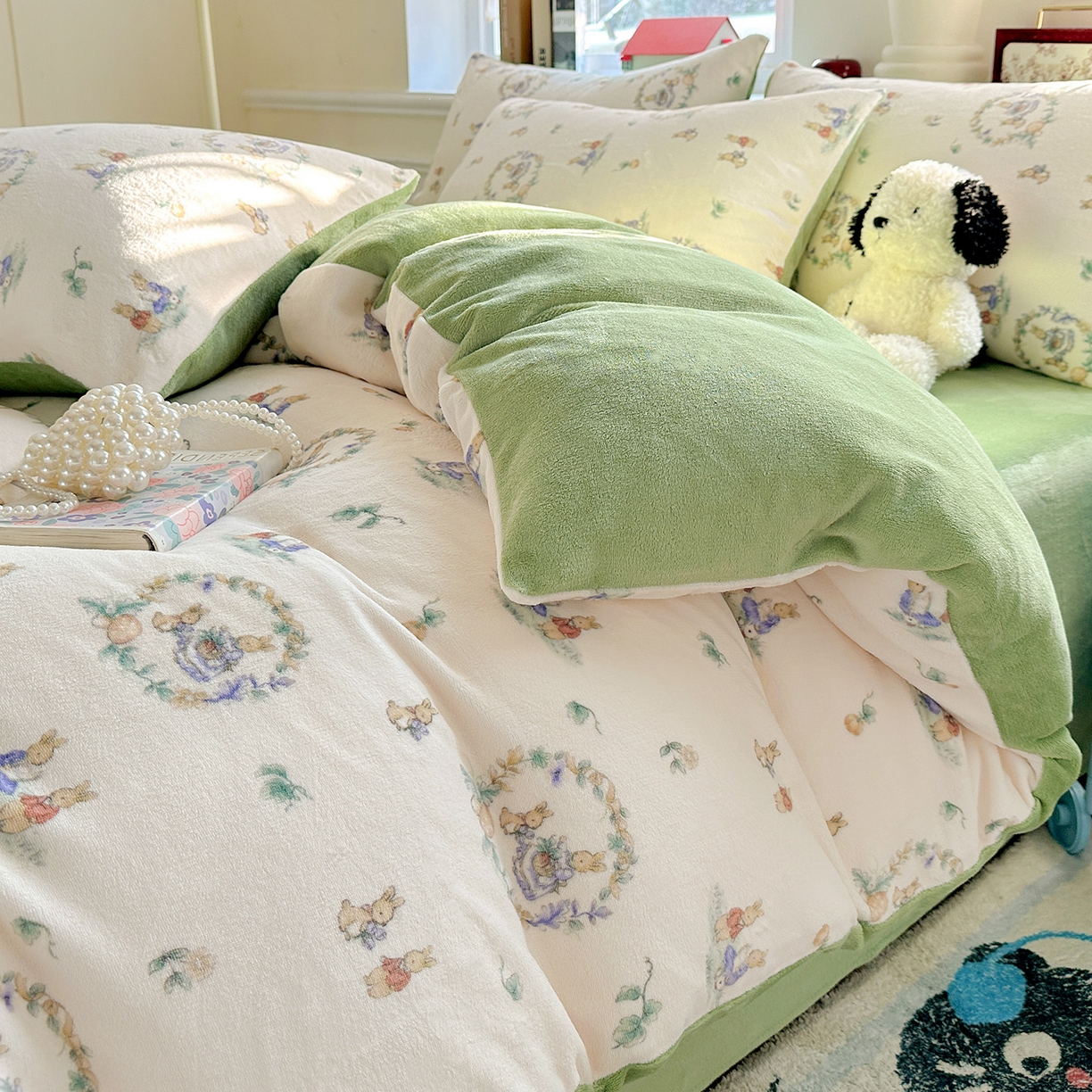 91家纺网 家纺一手货源 找家纺 水木坊 2025新款A加厚牛奶绒印花四件套-含买家秀 小兔幻境