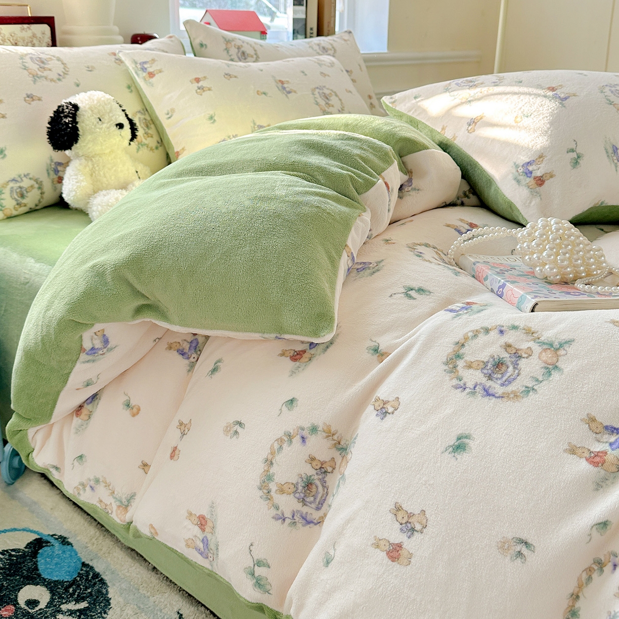 91家纺网 家纺一手货源 找家纺 水木坊 2025新款A加厚牛奶绒印花四件套-含买家秀 小兔幻境