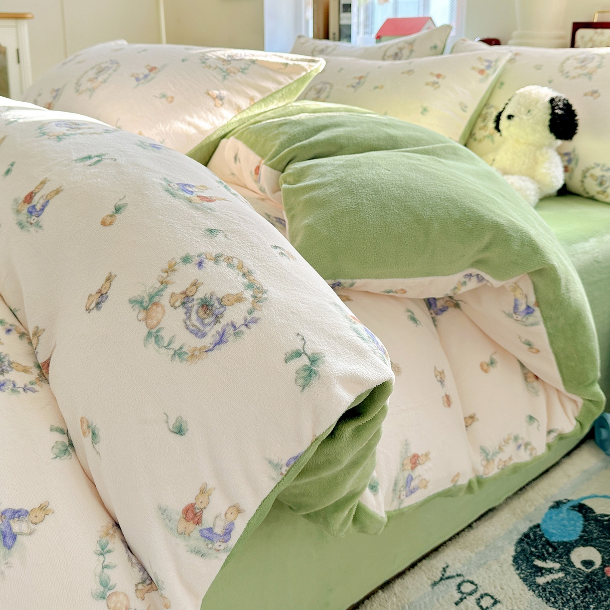 91家纺网 家纺一手货源 找家纺 水木坊 2025新款A加厚牛奶绒印花四件套-含买家秀 小兔幻境