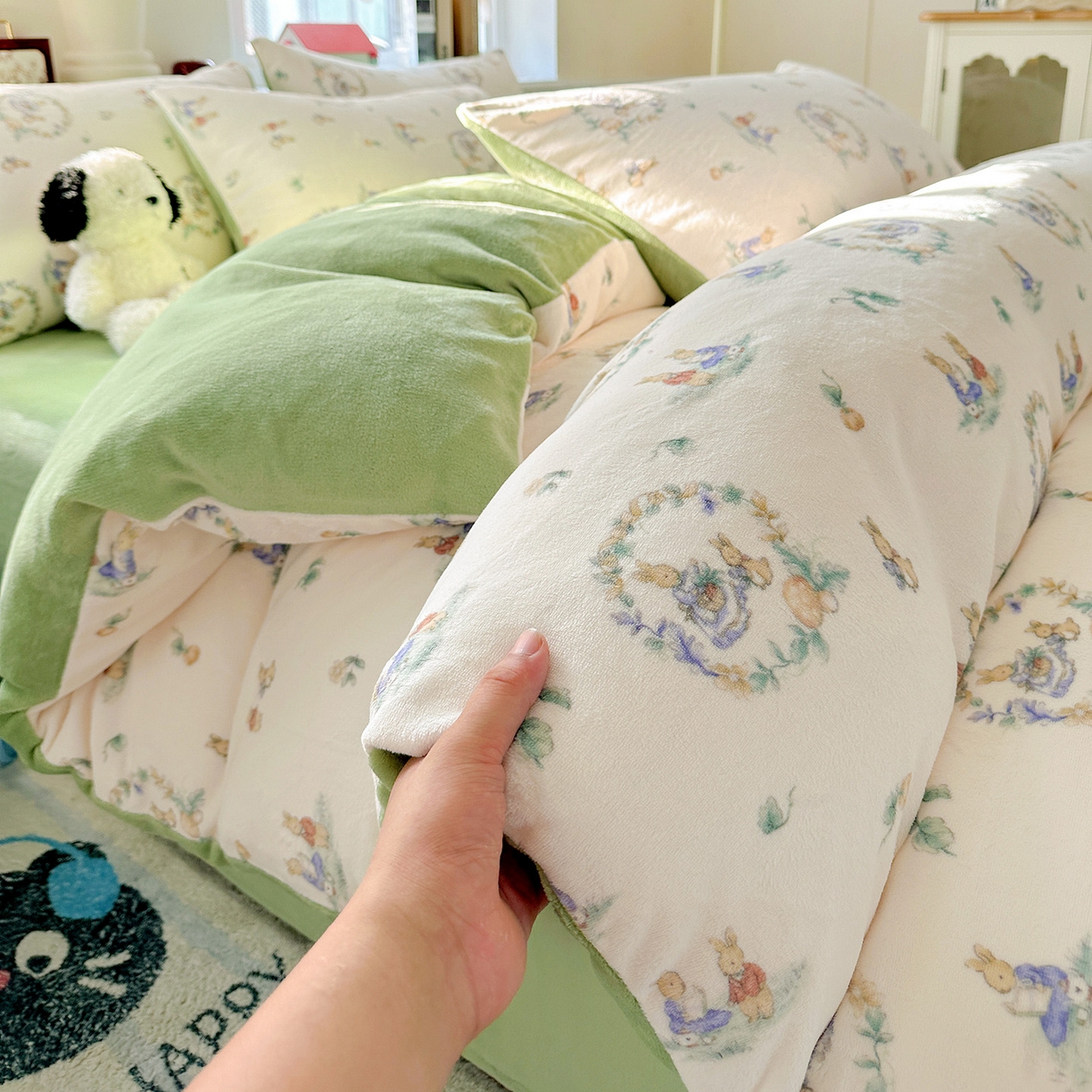 91家纺网 家纺一手货源 找家纺 水木坊 2025新款A加厚牛奶绒印花四件套-含买家秀 小兔幻境