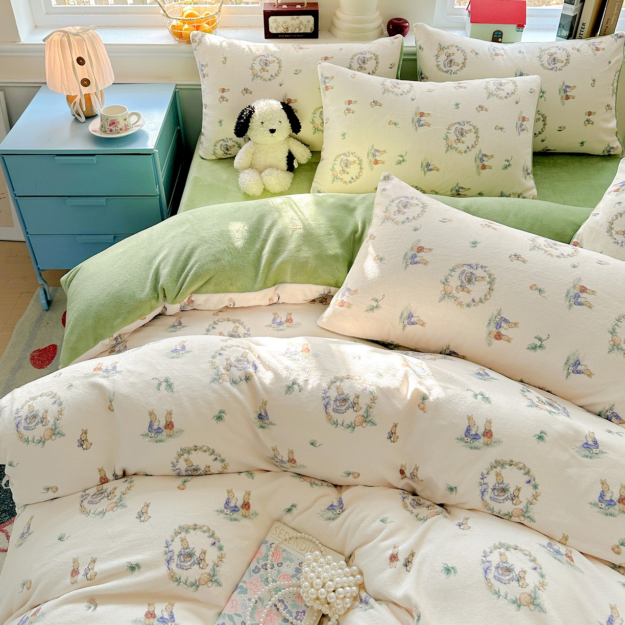 91家纺网 家纺一手货源 找家纺 水木坊 2025新款A加厚牛奶绒印花四件套-含买家秀 小兔幻境