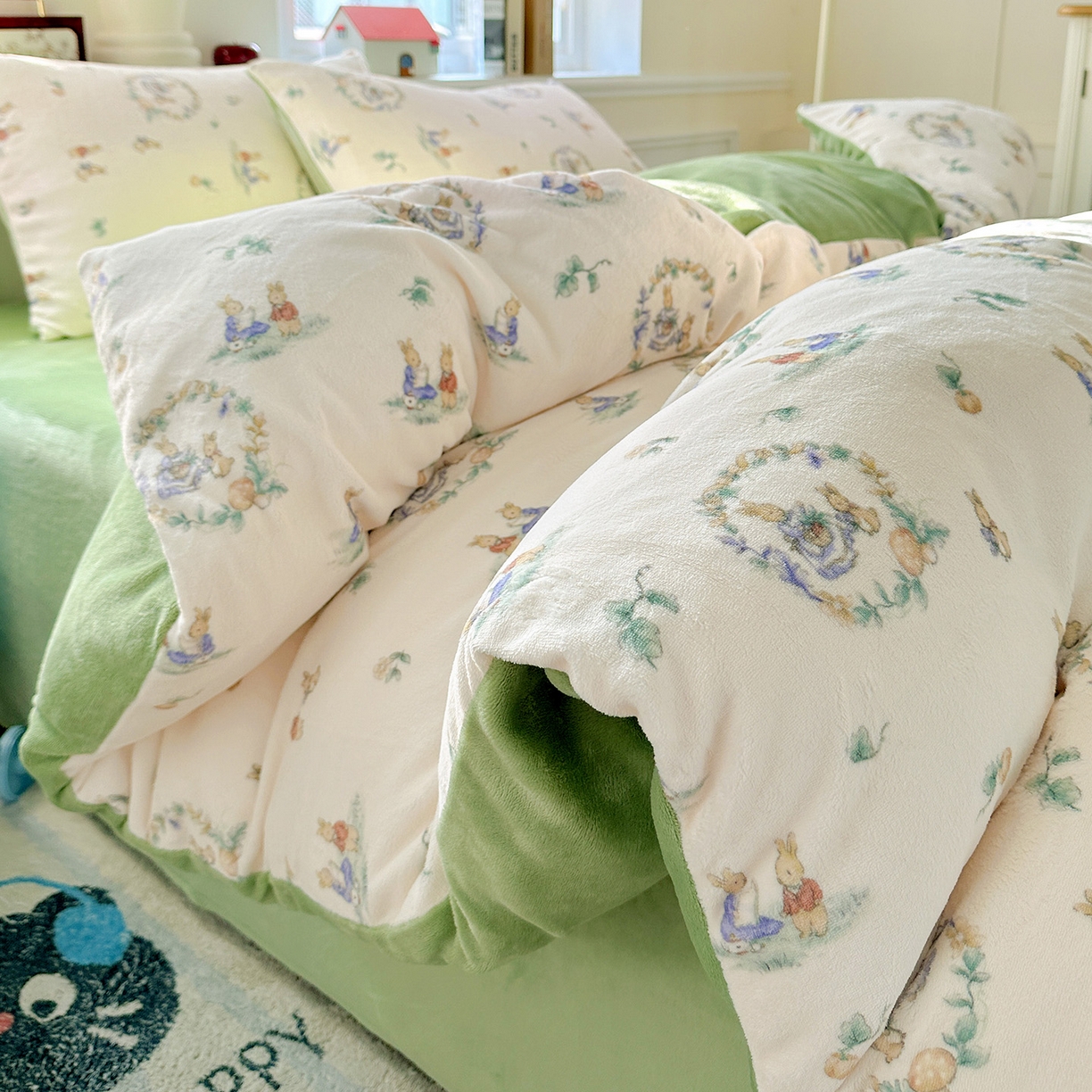 91家纺网 家纺一手货源 找家纺 水木坊 2025新款A加厚牛奶绒印花四件套-含买家秀 小兔幻境