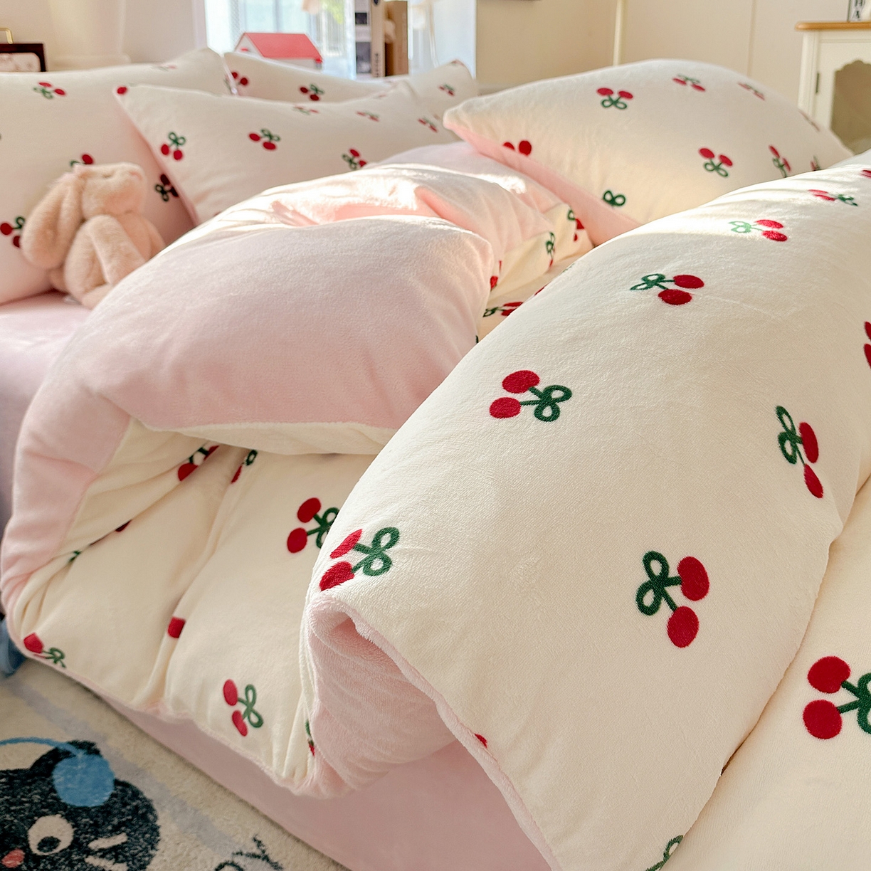 水木坊 2025新款A加厚牛奶绒印花四件套-含买家秀 一口樱桃