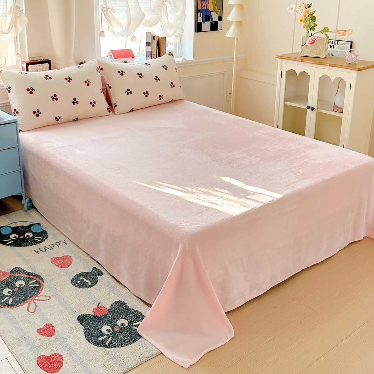 91家纺网 家纺一手货源 找家纺 水木坊 2025新款A加厚牛奶绒印花四件套-含买家秀 一口樱桃