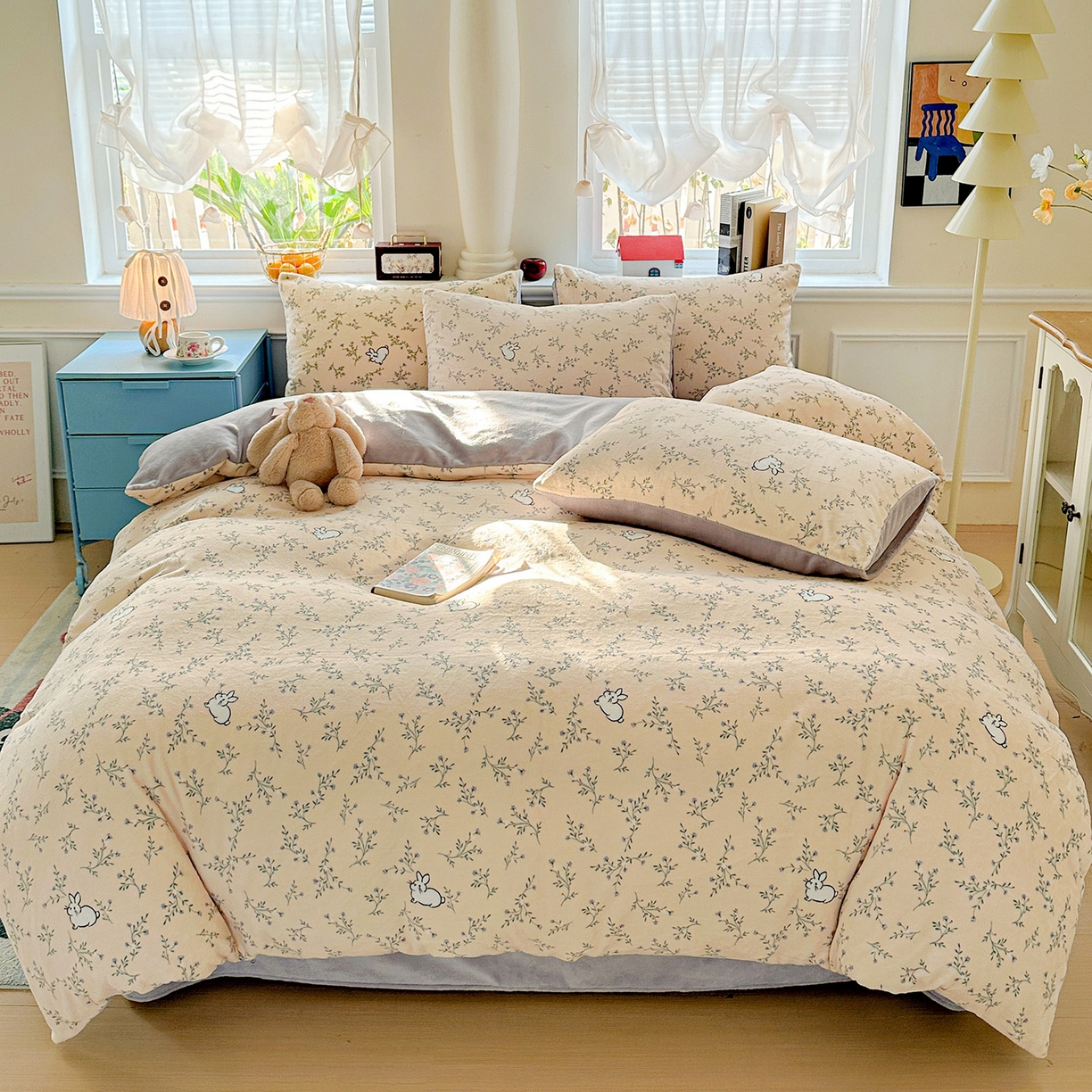 91家纺网 家纺一手货源 找家纺 水木坊 2025新款A加厚牛奶绒印花四件套-含买家秀 枝枝兔