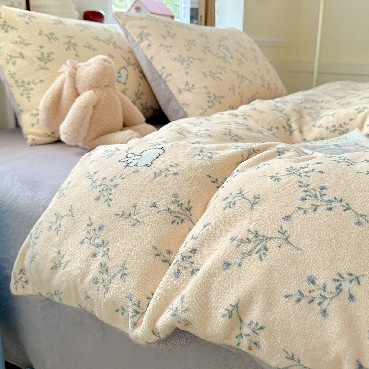 91家纺网 家纺一手货源 找家纺 水木坊 2025新款A加厚牛奶绒印花四件套-含买家秀 枝枝兔