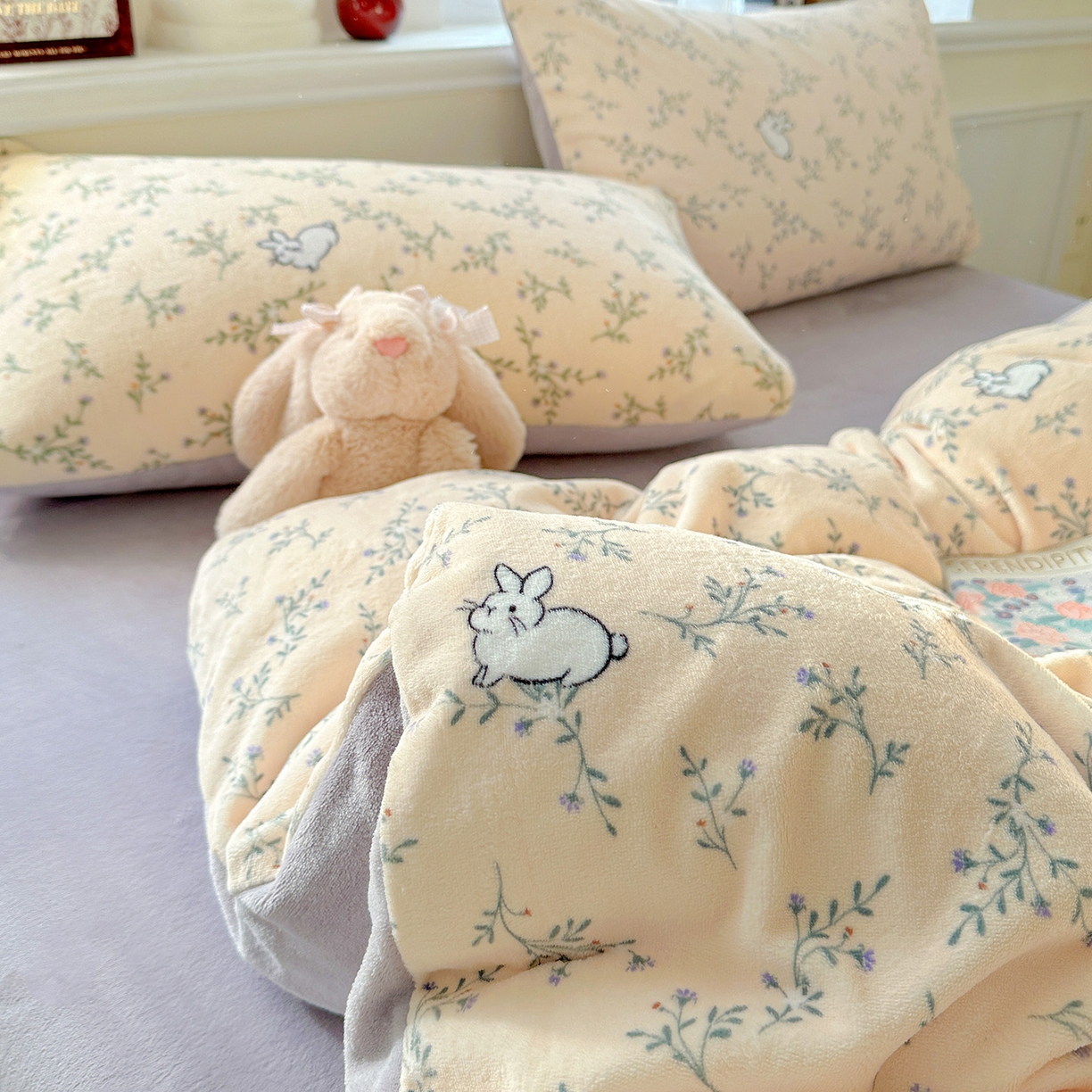 91家纺网 家纺一手货源 找家纺 水木坊 2025新款A加厚牛奶绒印花四件套-含买家秀 枝枝兔