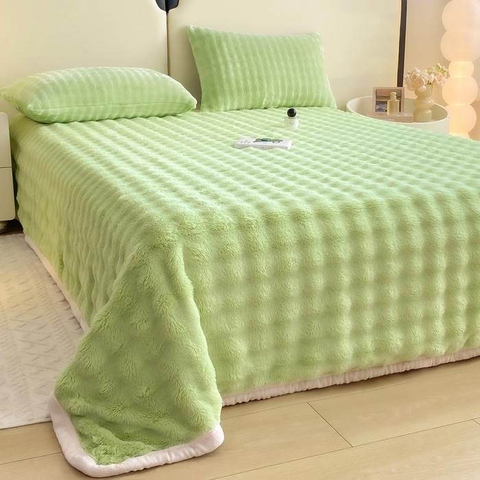 91家纺网 家纺一手货源 找家纺 品乐家纺 2025新款秋冬A类高克重300g泡泡兔绒保暖床单单品床单单件床单 泡泡 淡雅绿