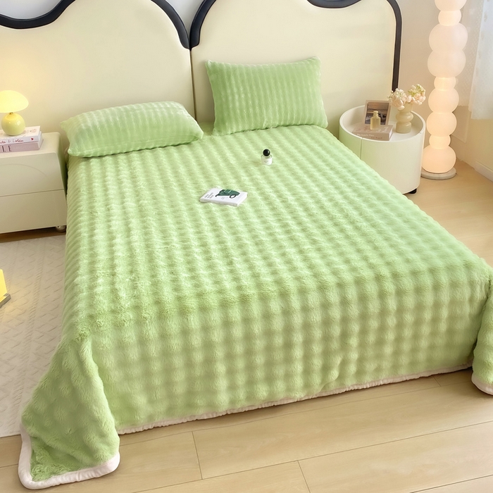 91家纺网 家纺一手货源 找家纺 品乐家纺 2025新款秋冬A类高克重300g泡泡兔绒保暖床单单品床单单件床单 泡泡 淡雅绿