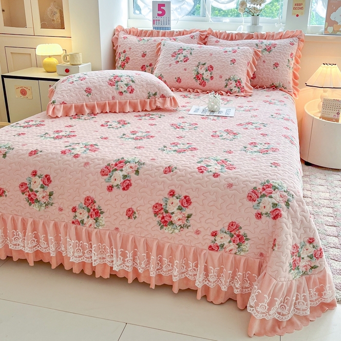 91家纺网 家纺一手货源 找家纺 铠畅 2025新款加厚牛奶绒床盖四件套 美女樱粉