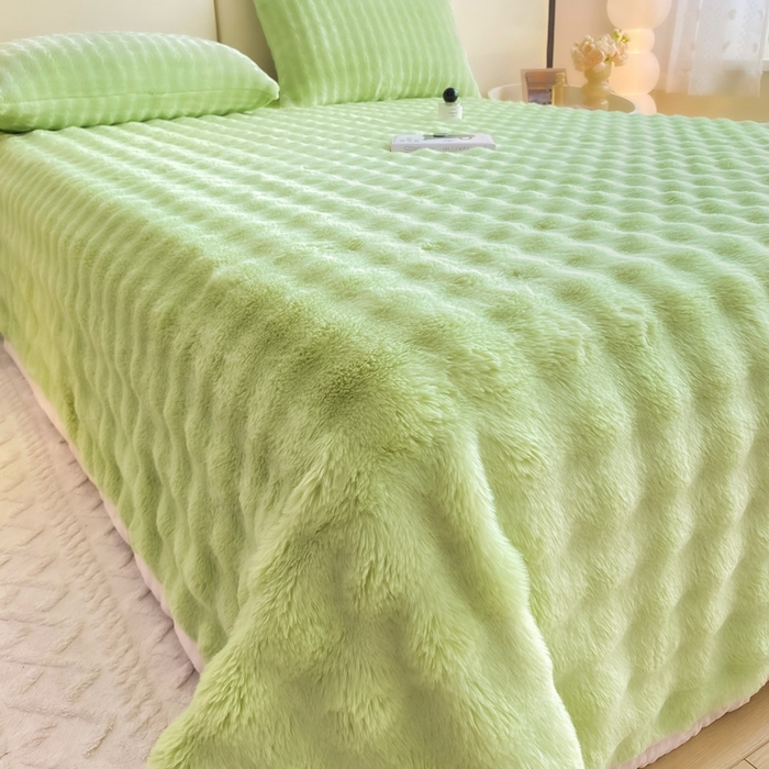 91家纺网 家纺一手货源 找家纺 品乐家纺 2025新款秋冬A类高克重300g泡泡兔绒保暖床单单品床单单件床单 泡泡 淡雅绿