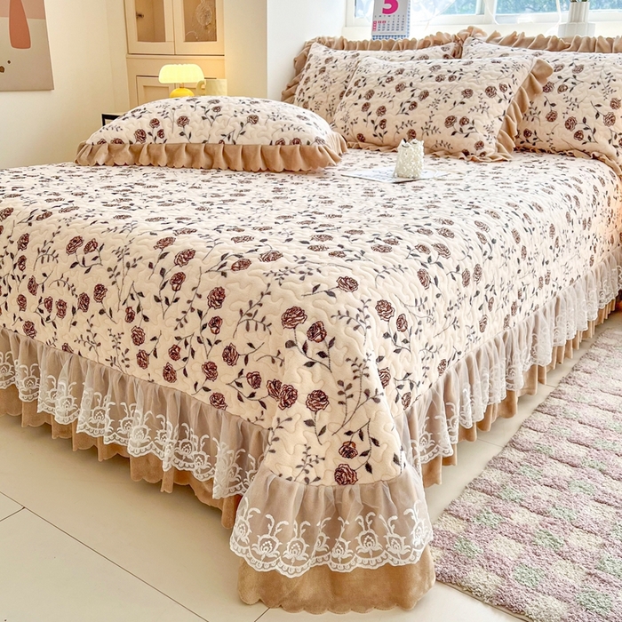 91家纺网 家纺一手货源 找家纺 铠畅 2025新款加厚牛奶绒床盖四件套 玫瑰之恋