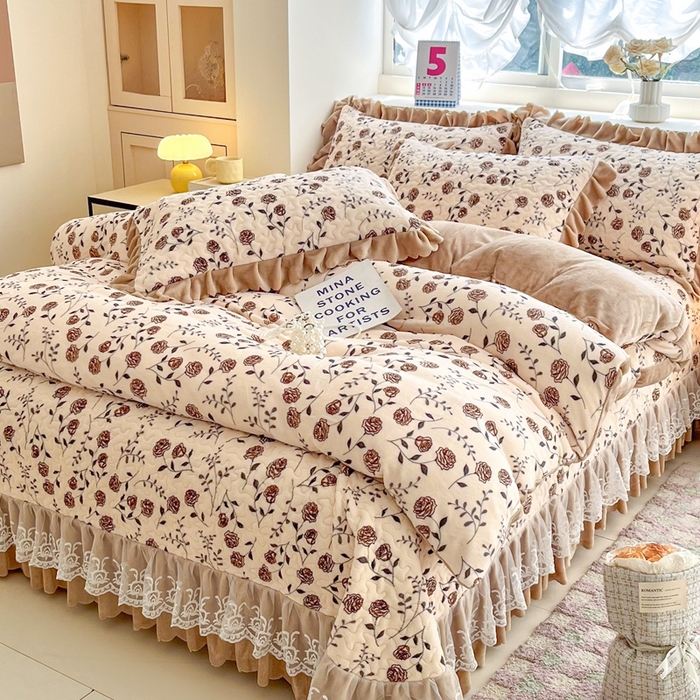 91家纺网 家纺一手货源 找家纺 铠畅 2025新款加厚牛奶绒床盖四件套 玫瑰之恋