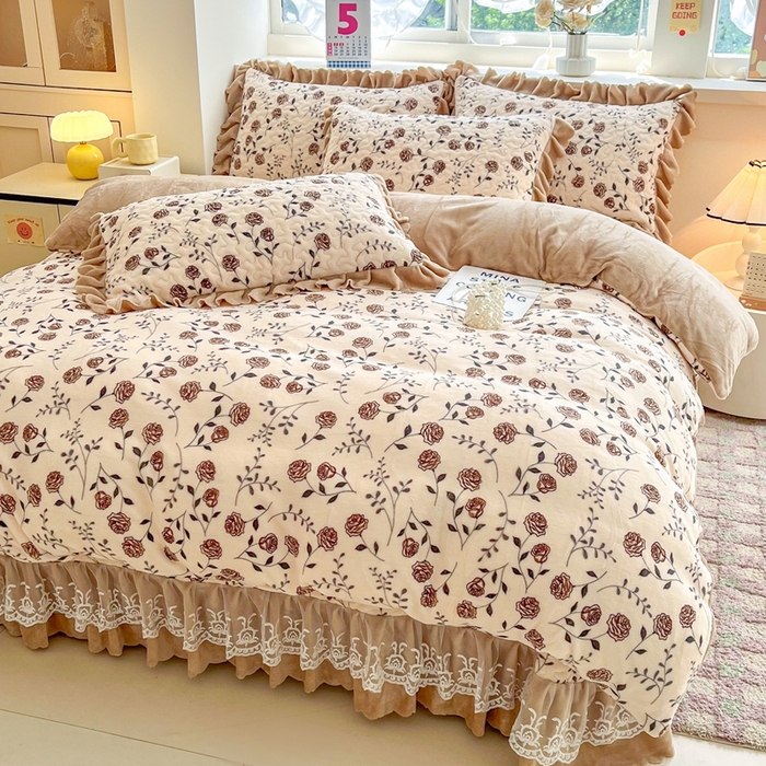 91家纺网 家纺一手货源 找家纺 铠畅 2025新款加厚牛奶绒床盖四件套 玫瑰之恋