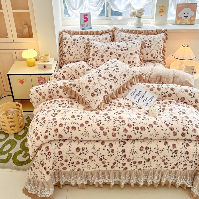 91家纺网 家纺一手货源 找家纺 铠畅 2025新款加厚牛奶绒床盖四件套 玫瑰之恋