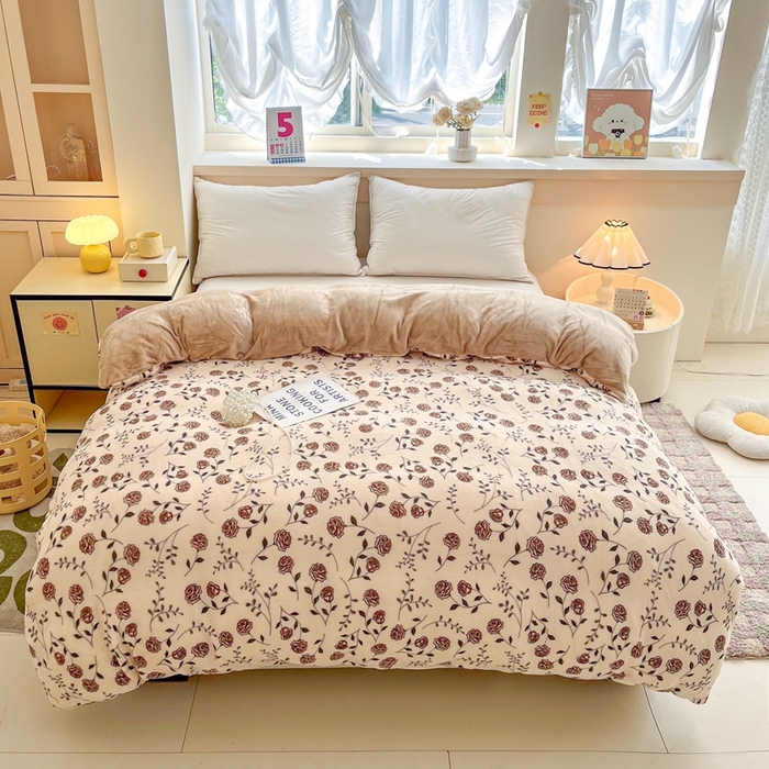 91家纺网 家纺一手货源 找家纺 铠畅 2025新款加厚牛奶绒床盖四件套 玫瑰之恋