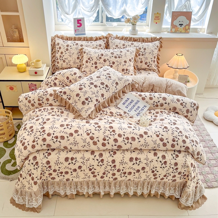 91家纺网 家纺一手货源 找家纺 铠畅 2025新款加厚牛奶绒床盖四件套 玫瑰之恋