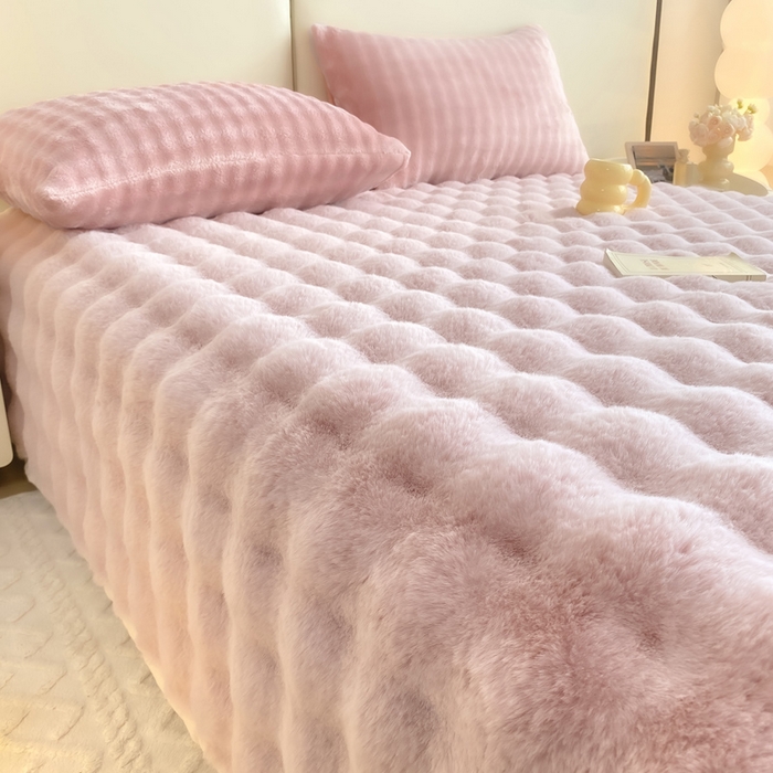 91家纺网 家纺一手货源 找家纺 品乐家纺 2025新款秋冬A类高克重300g泡泡兔绒保暖床单单品床单单件床单 泡泡 粉豆沙