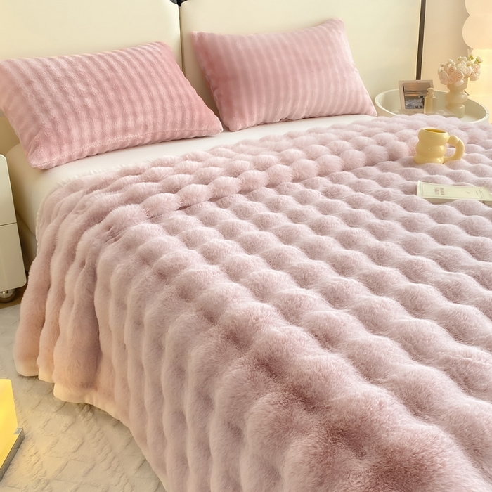 91家纺网 家纺一手货源 找家纺 品乐家纺 2025新款秋冬A类高克重300g泡泡兔绒保暖床单单品床单单件床单 泡泡 粉豆沙
