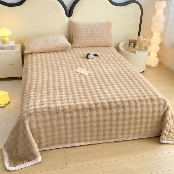 91家纺网 家纺一手货源 找家纺 品乐家纺 2025新款秋冬A类高克重300g泡泡兔绒保暖床单单品床单单件床单 泡泡 卡其驼