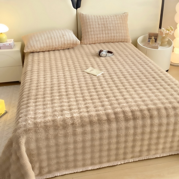 91家纺网 家纺一手货源 找家纺 品乐家纺 2025新款秋冬A类高克重300g泡泡兔绒保暖床单单品床单单件床单 泡泡 卡其驼