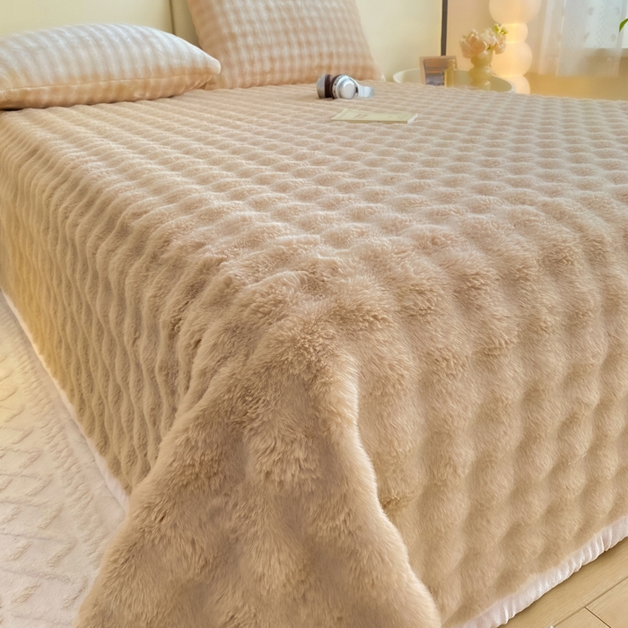91家纺网 家纺一手货源 找家纺 品乐家纺 2025新款秋冬A类高克重300g泡泡兔绒保暖床单单品床单单件床单 泡泡 卡其驼