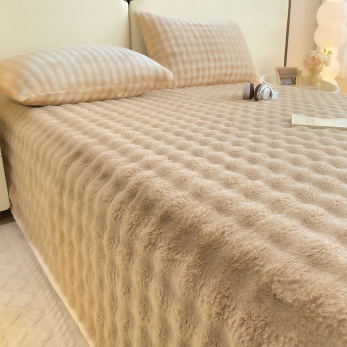 91家纺网 家纺一手货源 找家纺 品乐家纺 2025新款秋冬A类高克重300g泡泡兔绒保暖床单单品床单单件床单 泡泡 卡其驼