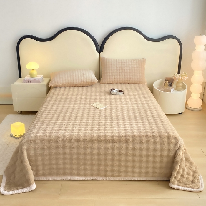 91家纺网 家纺一手货源 找家纺 品乐家纺 2025新款秋冬A类高克重300g泡泡兔绒保暖床单单品床单单件床单 泡泡 卡其驼