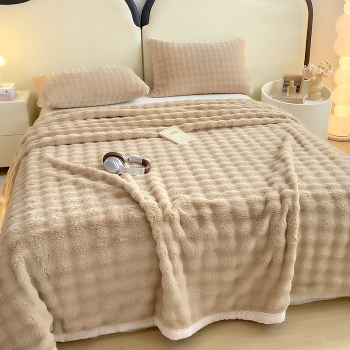 91家纺网 家纺一手货源 找家纺 品乐家纺 2025新款秋冬A类高克重300g泡泡兔绒保暖床单单品床单单件床单 泡泡 卡其驼