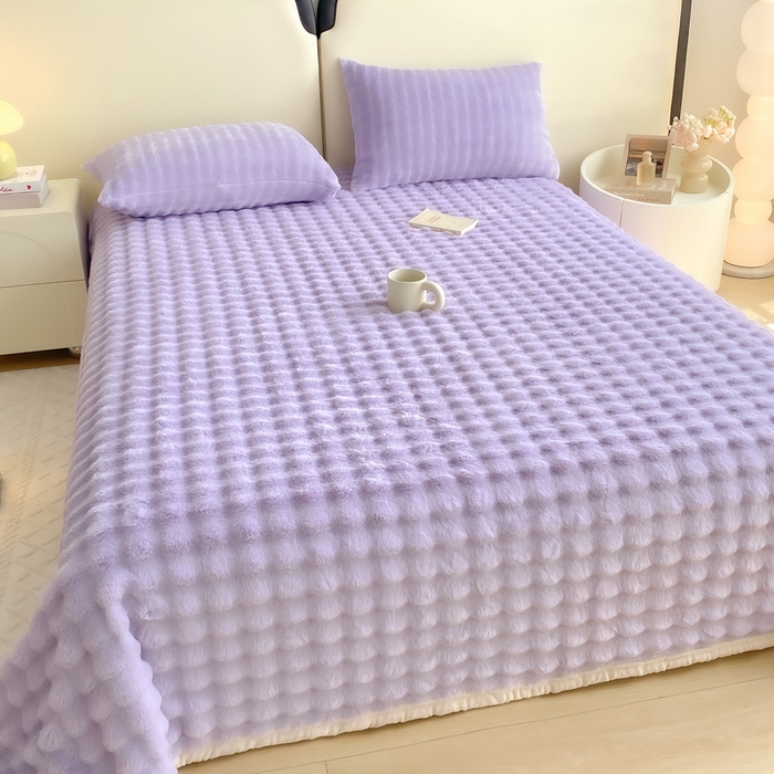91家纺网 家纺一手货源 找家纺 品乐家纺 2025新款秋冬A类高克重300g泡泡兔绒保暖床单单品床单单件床单 泡泡 梦幻紫