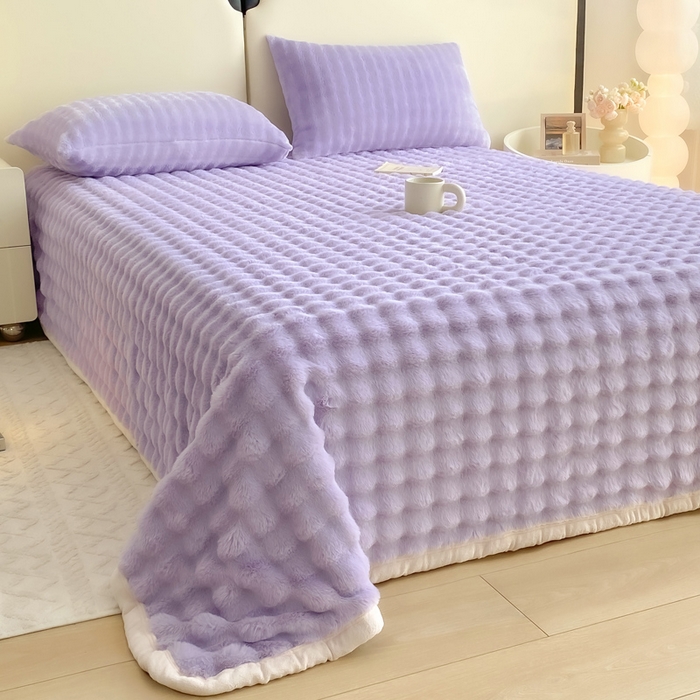 91家纺网 家纺一手货源 找家纺 品乐家纺 2025新款秋冬A类高克重300g泡泡兔绒保暖床单单品床单单件床单 泡泡 梦幻紫