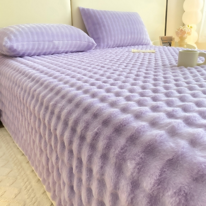 91家纺网 家纺一手货源 找家纺 品乐家纺 2025新款秋冬A类高克重300g泡泡兔绒保暖床单单品床单单件床单 泡泡 梦幻紫