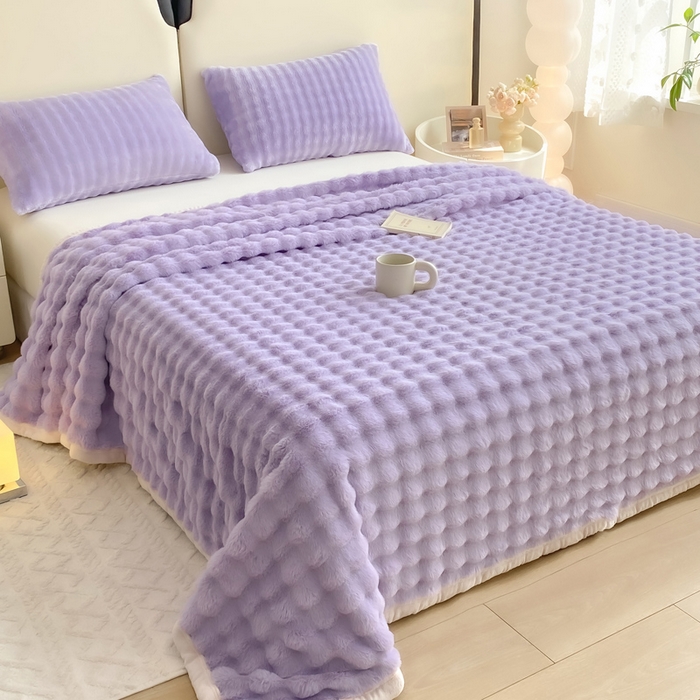 91家纺网 家纺一手货源 找家纺 品乐家纺 2025新款秋冬A类高克重300g泡泡兔绒保暖床单单品床单单件床单 泡泡 梦幻紫