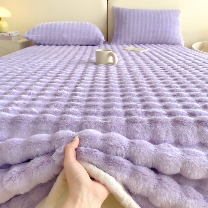 91家纺网 家纺一手货源 找家纺 品乐家纺 2025新款秋冬A类高克重300g泡泡兔绒保暖床单单品床单单件床单 泡泡 梦幻紫