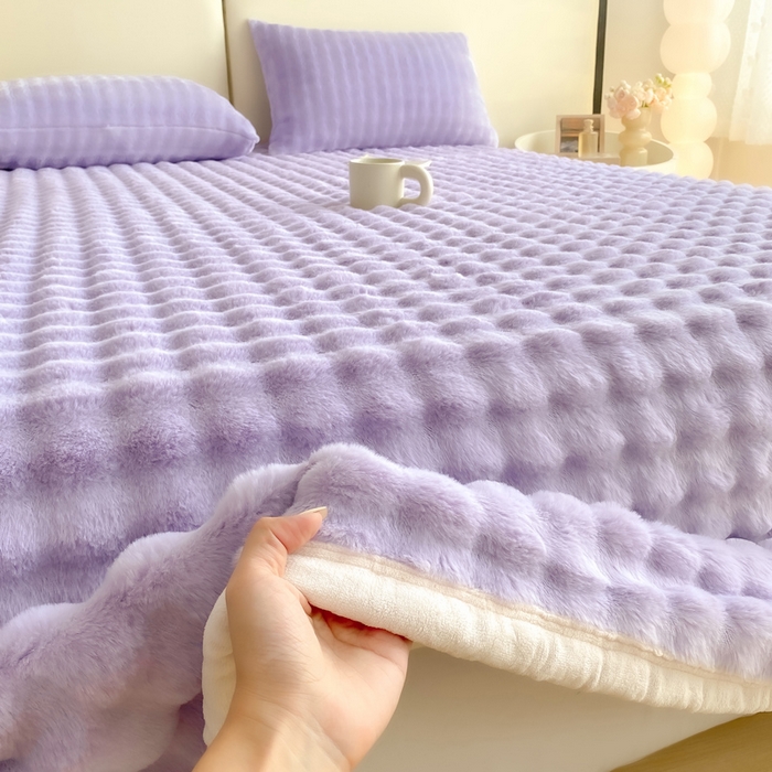 91家纺网 家纺一手货源 找家纺 品乐家纺 2025新款秋冬A类高克重300g泡泡兔绒保暖床单单品床单单件床单 泡泡 梦幻紫