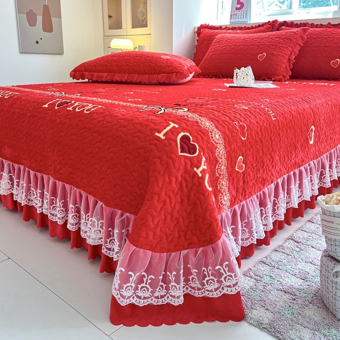 91家纺网 家纺一手货源 找家纺 铠畅 2025新款加厚牛奶绒床盖四件套 心心相恋