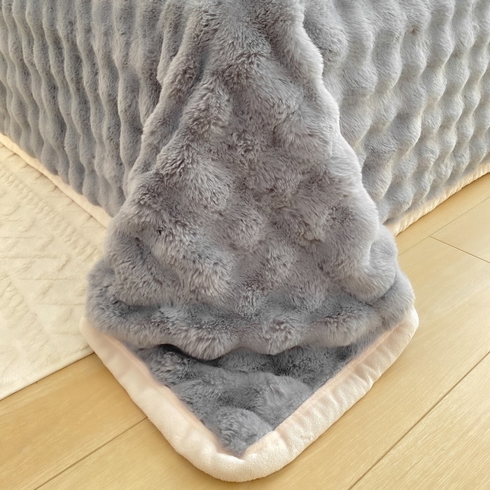 91家纺网 家纺一手货源 找家纺 品乐家纺 2025新款秋冬A类高克重300g泡泡兔绒保暖床单单品床单单件床单 泡泡 星空灰