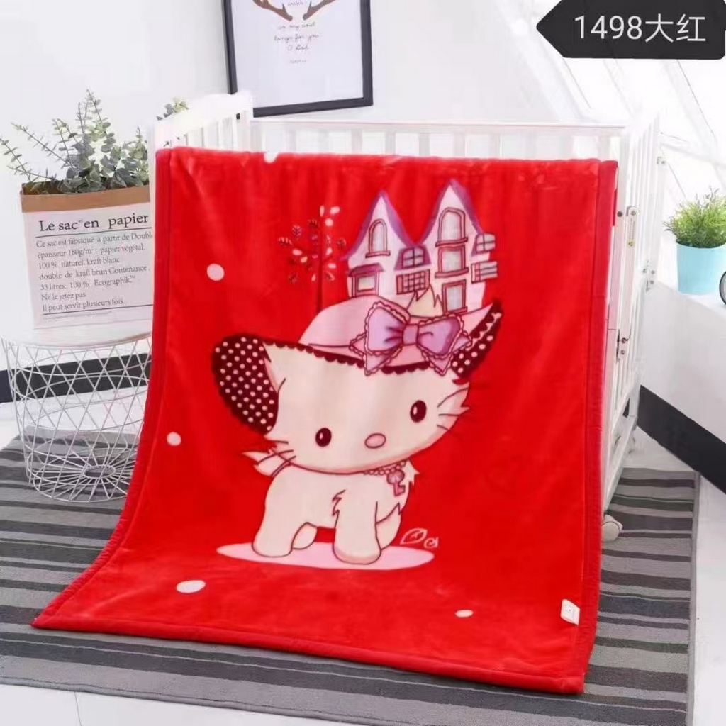 91家纺网 家纺一手货源 找家纺 悦织湾家纺 2025新款A类大版卡通毛毯儿童云毯童毯盖毯毯子绒毯小毯子沙发休闲毯办公室午睡毯 大红喵