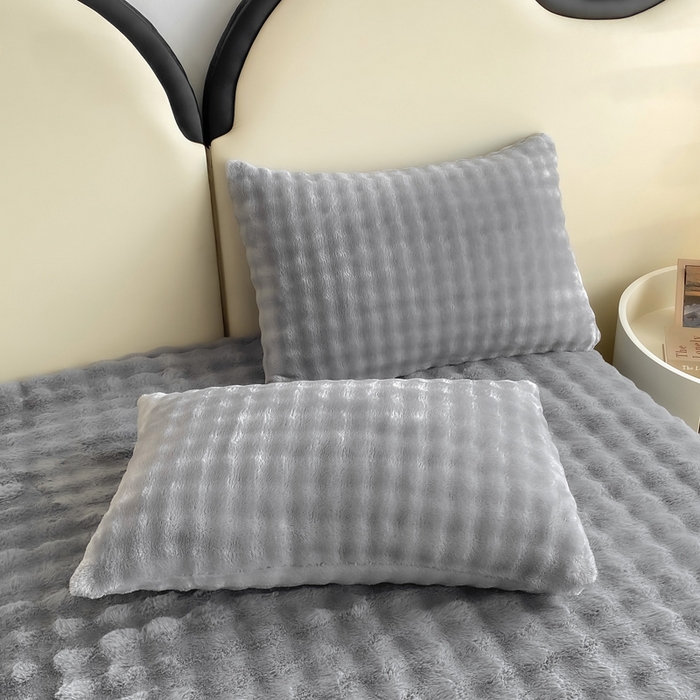 91家纺网 家纺一手货源 找家纺 品乐家纺 2025新款秋冬A类高克重300g泡泡兔绒保暖床单单品床单单件床单 泡泡 星空灰